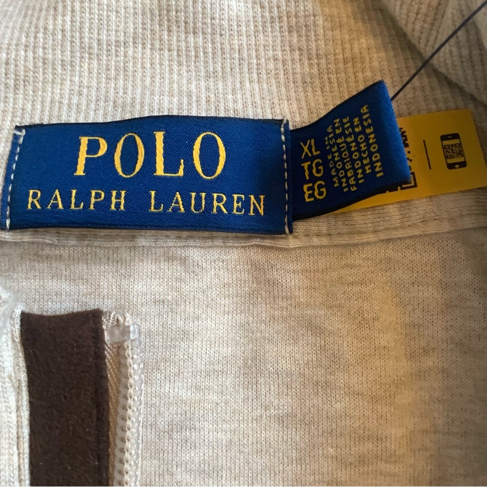 Polo Ralph Lauren Luxury Jersey Quarter-Zip Pullover XL Beige Heather Grey NWT - Picture 5 of 9